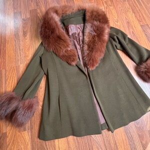 Vintage 50s 60s Mayfair Of California Fur Trim Coat M/L Waterproof Union Made